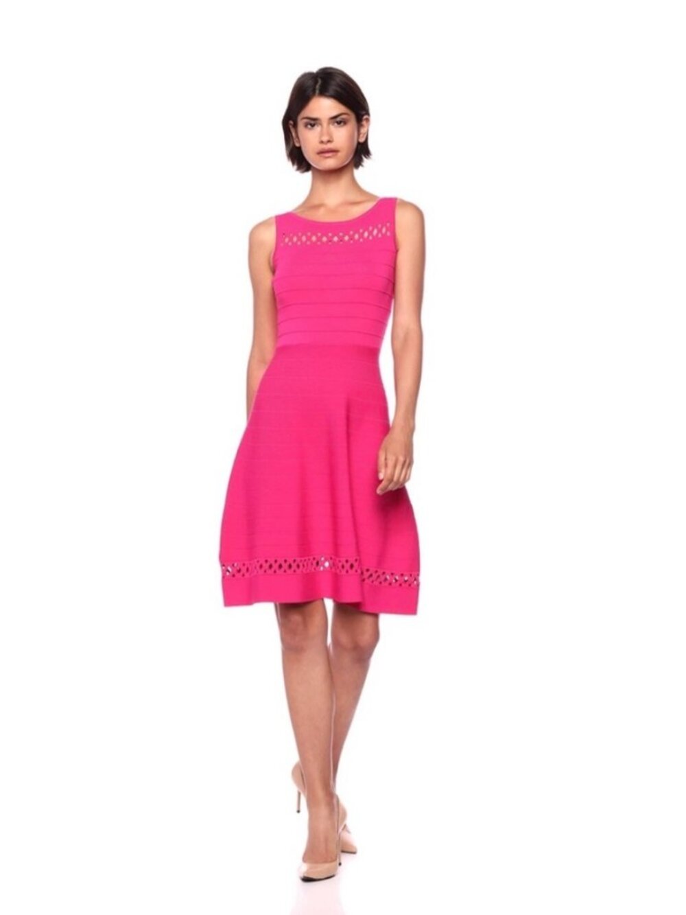 French Connection Kai Knit Fit & Flare Dress Pink Size 8